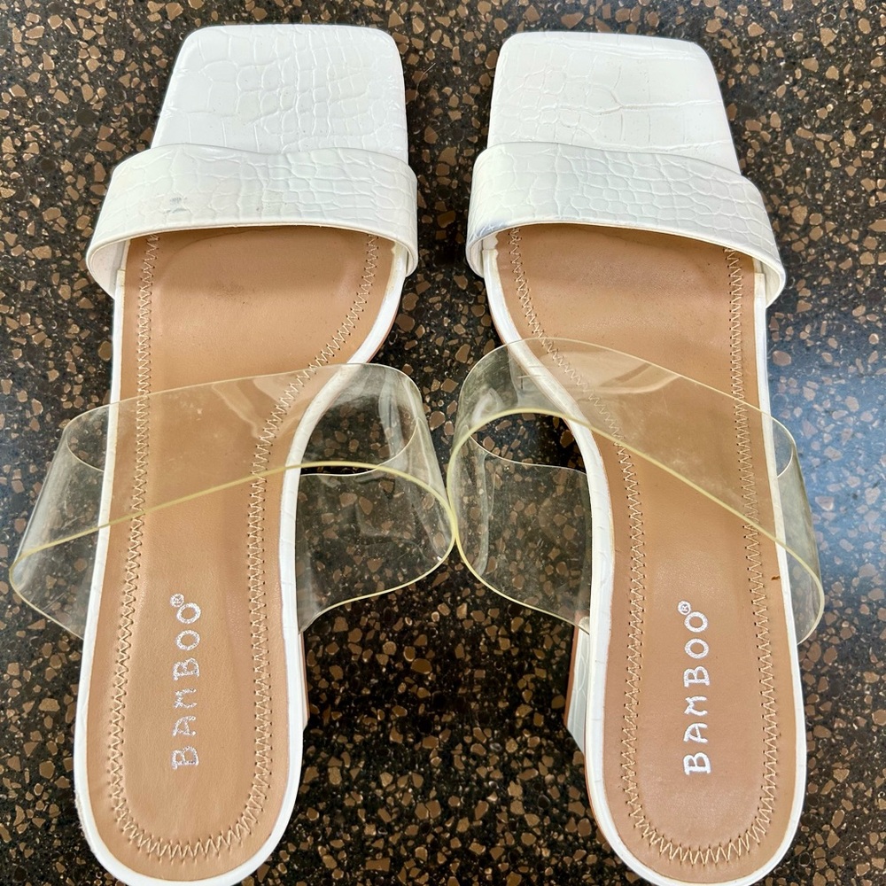 Bamboo White Square Toe Strappy Sandals